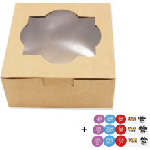 Bakery Cake Box with Window Small Brown Kraft Paper Box 6.3x6.3x3inch for Christmas Gift Pie and Cookies