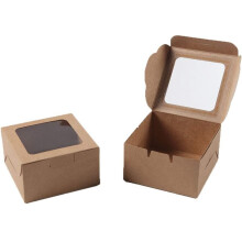 Kraft Paper Bakery Boxes - 25-Pack Single Pastry Box 4-Inch, Packaging with Clear Display Window, Donut, Mini Cake, Pie Slice, Dessert Disposable Take
