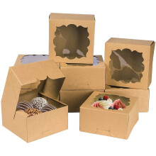 25 Pack Bakery Boxes with Window 6x6x3in Pastry Boxes for Mini Cake,Cookies,Muffins and Coca Bombs(Brown)
