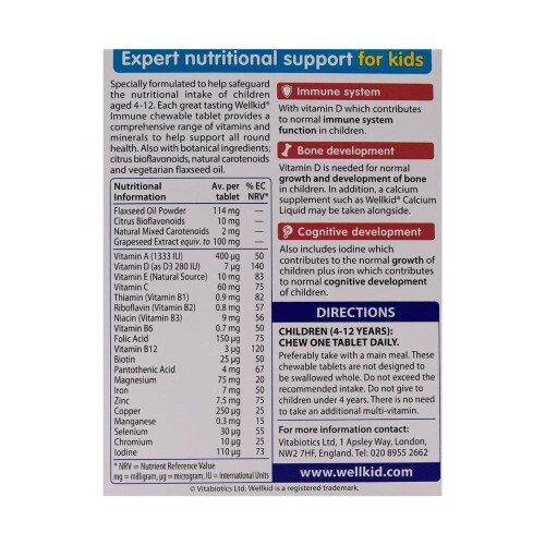 Vitabiotics Vitabiotics Wellkid Immune Chewable Tablets 30's 1
