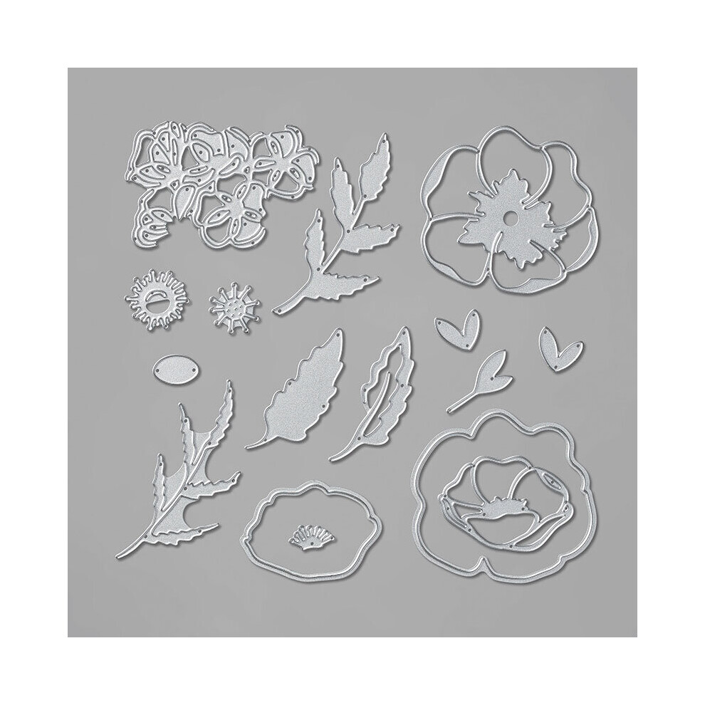 (only cutting dies) Carrep Peaceful Moments Stamp Set and Coordinating Poppy Moments Dies Layered Die-cut Poppies, Leaves For DIY Scrarpbooking Paper Card
