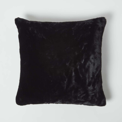 Homescapes (Black) Soft Touch Faux Fur Cushion 46 x 46 cm