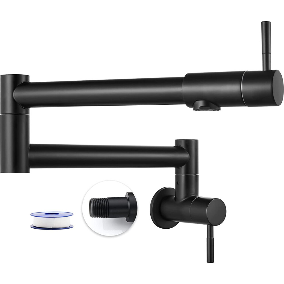 (Black) Pot Filler Faucet Stainless Steel Commercial Wall Mount Kitchen Sink Faucet Folding Stretchable With Single Hole Two Handles 8804717482133