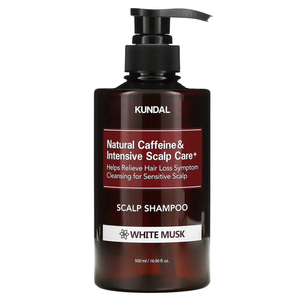 Kundal White Natural Caffeine & Intensive Scalp Care+ Shampoo, Musk, 16.9 Fl Oz (500 Ml)