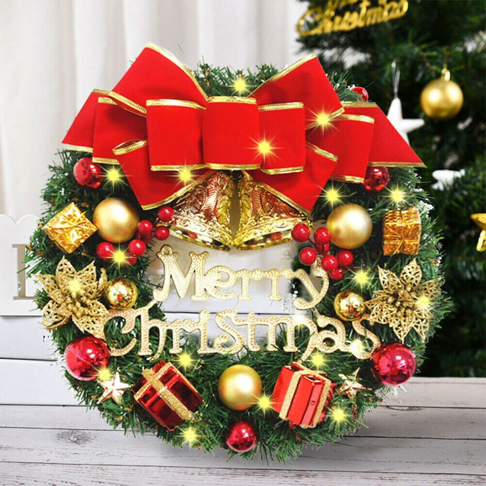 Large Christmas Wreath With LED Lights Door Wall Hanging Ornament Garland Party