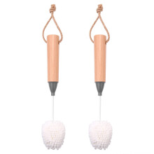 Wine Glass Cleaning Brush Flute and Stemware Brush Non Scratch Foam Bristle Brush with Wooden Handles 2Pcs