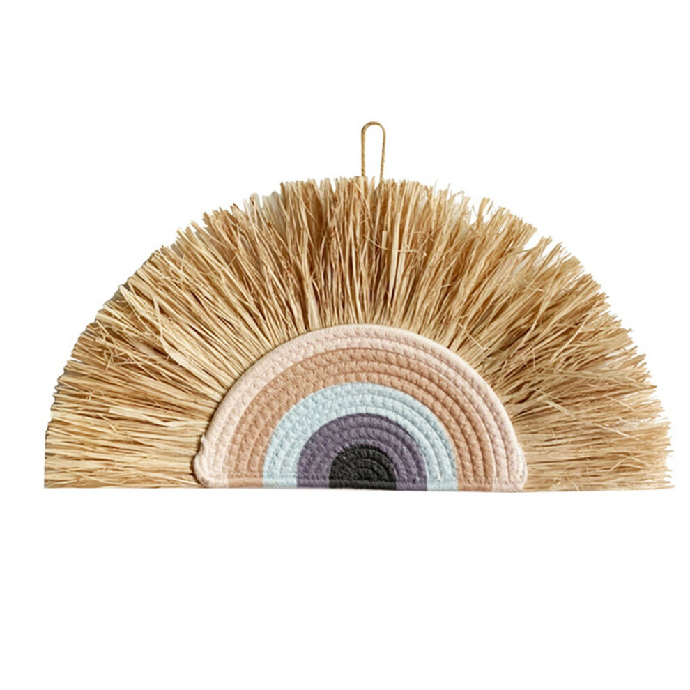 Décoration murale arc-en-ciel Boho, ornement mural nordique en paille tissée, décoration de ferme pour chambre de bébé