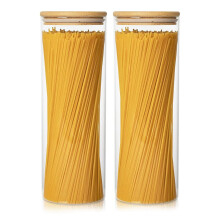 Glass Storage Containers 2 71Oz Tall Spaghetti Jars with Bamboo Lids - Kitchen Food Storage Canisters for Pasta