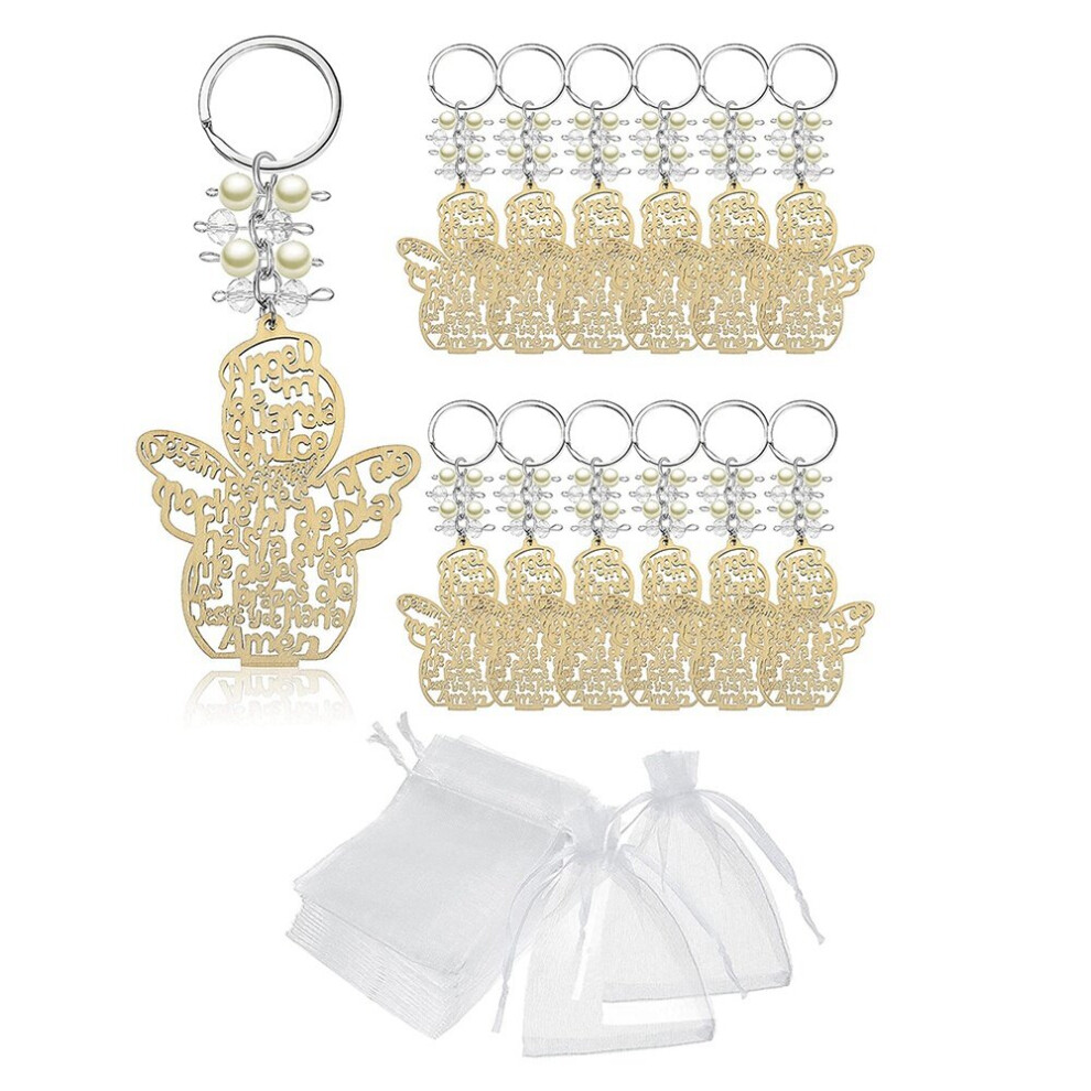 20Pcs Baptism Angel Key Ring Baptism Wood Keychain Baptism Favor Baptismal Souvenirs Communion Favors For Boy Or Girl White Tlily