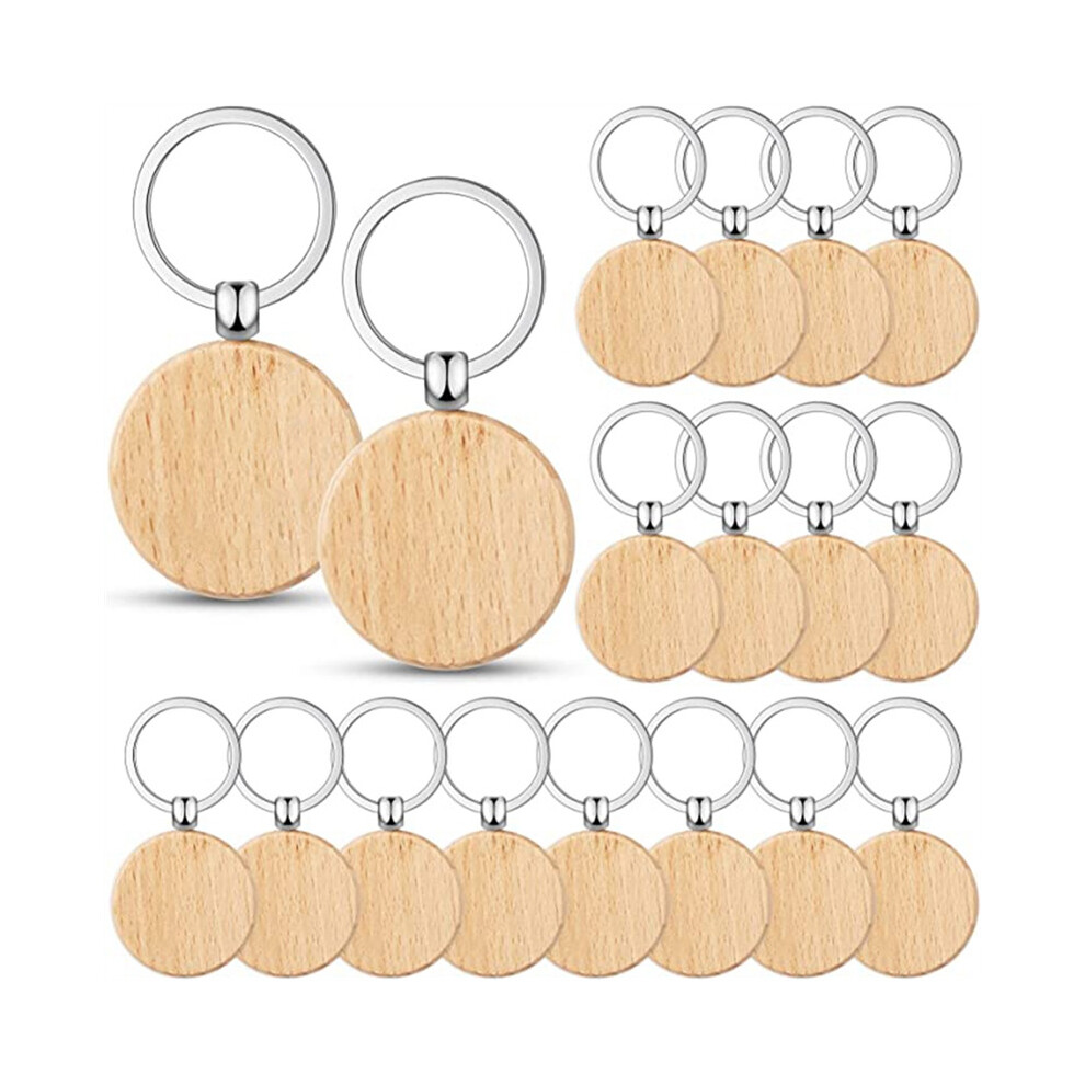 50 Pieces Blank Wooden Key Tag Key Engraving Blanks Unfinished Wood Keychain Key Ring Key Tags For ,Round 4763449129782