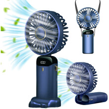Mini Handheld Fan, Portable Personal Fan Hanging Neck Fan 90 Adjustable USB Rechargeable Small Desk Fan Blue