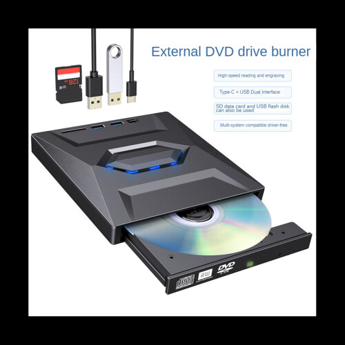 USB3.0+Type-C DVD Burner DVD RW CD Writer External Optical Drive CD/DVD Player TF/SD Card Reader for PC 1