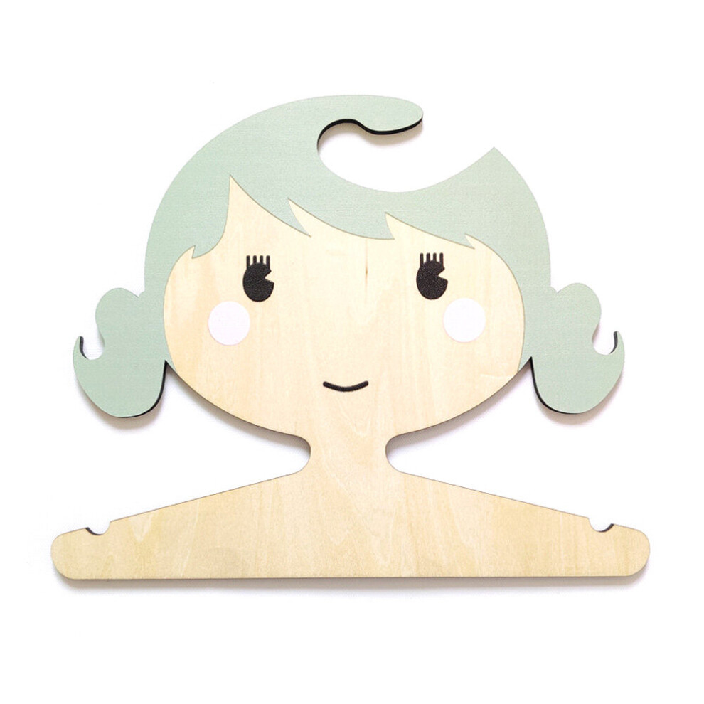 Lot de 5 cintres en bois en forme de fille, style nordique, pour la maison, la chambre d'enfant, le bébé, cintre pour vêtements (vert)