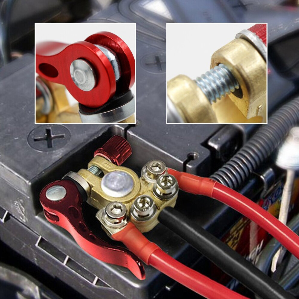 2Pcs Car Battery Terminal Connectors – 12V/24V Quick Release Disconnect Clamps With 4 Posts For Multiple Cables