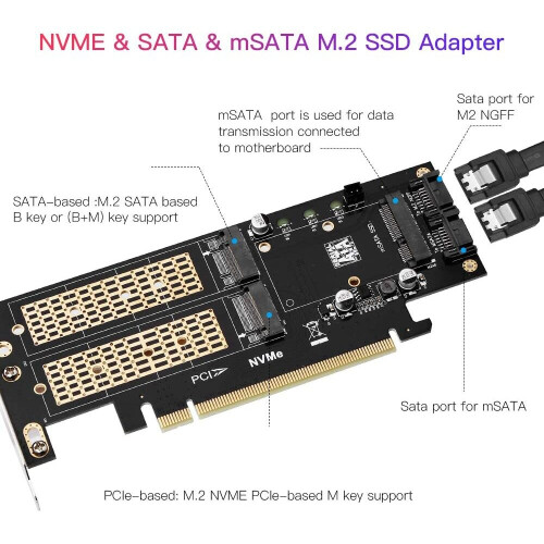 3 in 1 NGFF and MSATA SSD Adapter Card,M.2 NVME to PCIE/M.2 SATA SSD to ...