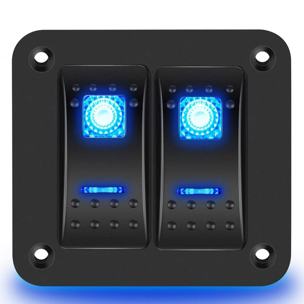 2 Gang Rocker Switch Panel 5Pin On Off Pre-Wired Rocker Switch Waterproof Switche Panel For Car Marine Atv Trailer Blue 4763449158904