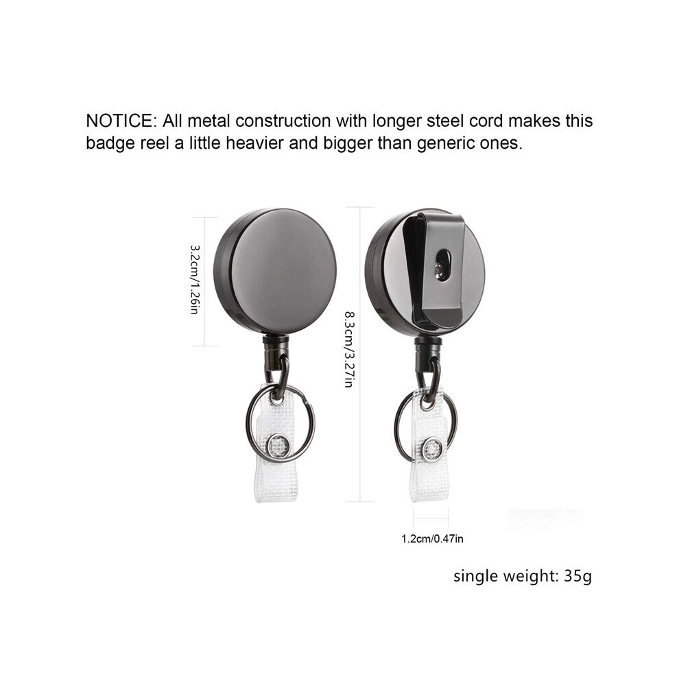 2 Pack Mini Heavy Duty Retractable Badge Holder Reel, Metal ID Badge Holder With Belt Clip Key Ring For Name Card Keychain(Small Glossy Black)