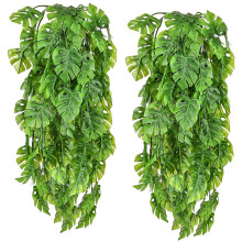 2 PCS Künstliche Hängepflanzen Rebe Hängen Rattan Monstera Blätter Greeny Outdoor UV-beständig Pflanzen Greeny