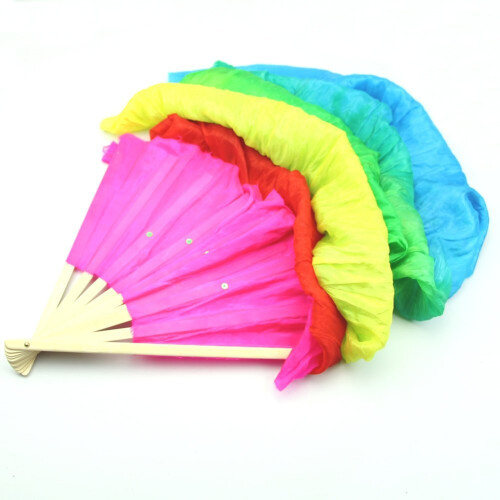 Colorful Belly Dance Dancing Silk Bamboo Long Fans Veils For Folk Dance 1.8m