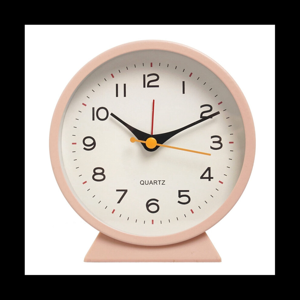 Réveil analogique rétro antique à piles de 4,5 pouces, petite horloge de chevet silencieuse en métal avec lumière (rose)