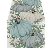 Fall Eucalyptus Leaves Pumpkins Table Runner, Autumn Thanksgiving Kitchen Dining Table Decoration for Indoor A
