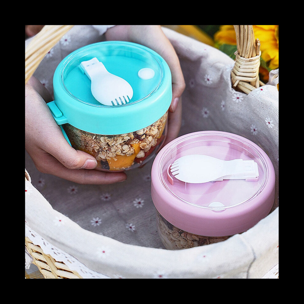Overnight Oat Containers with Lid and Spoons 2PCS, 20Oz Portable Plastic Yogurt Jars,Leak-Proof Dessert Cups White 