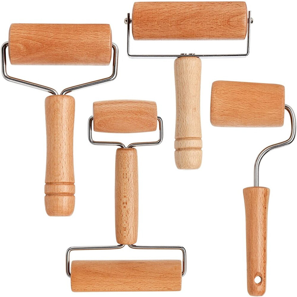 4 Pack Wood Pastry Pizza Roller, Non Stick Wooden Rolling Pin , Professional Dough Roller Tool Set for Baking