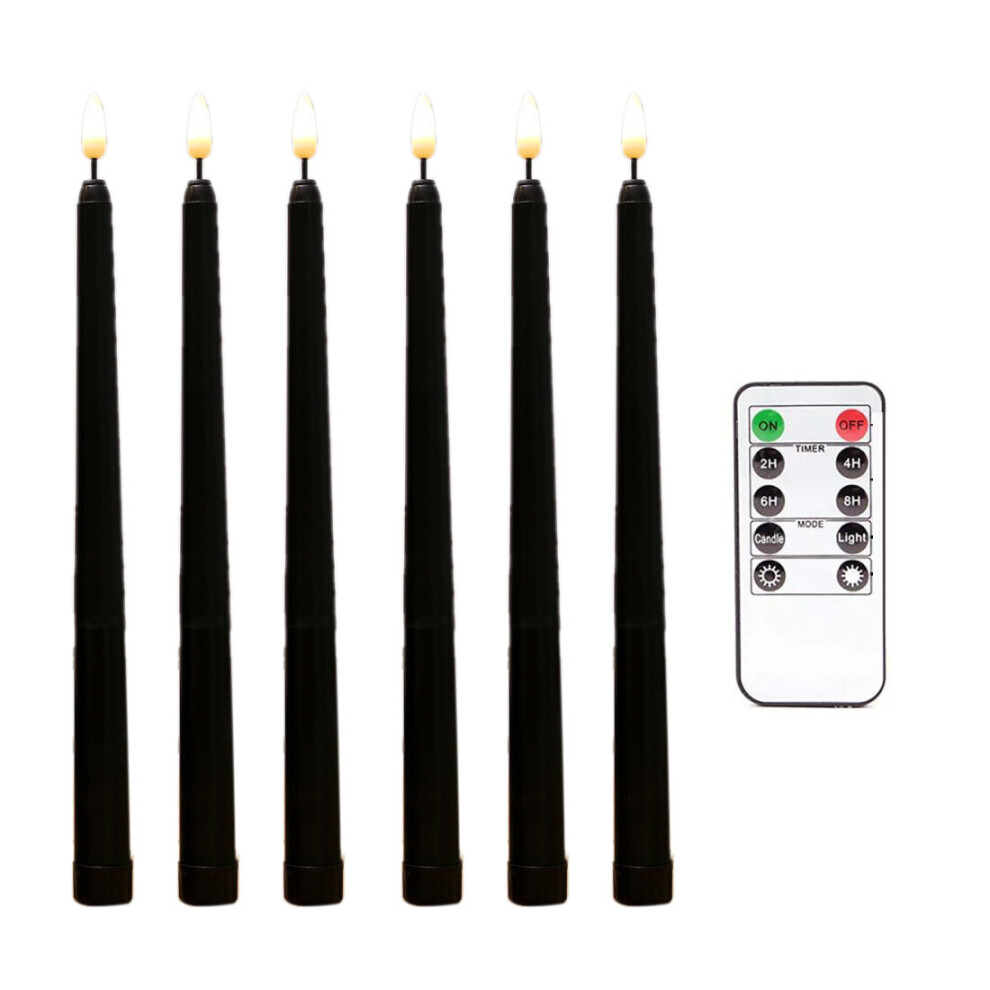 Tlily 6Pcs Flameless Taper Candles Flickering With 10-Key Remote Timer, Battery Operated Led Candlesticks Window Candles Black