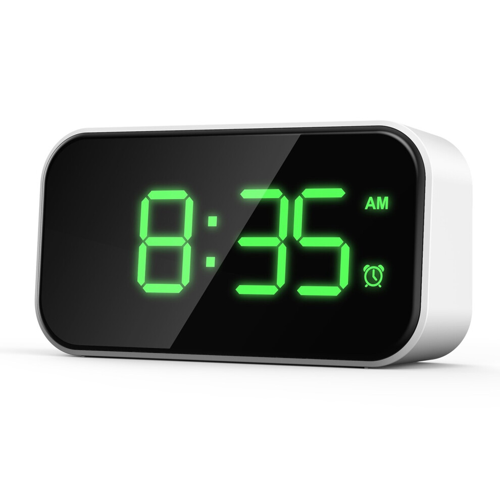 Digital Alarm Clock for Bedrooms, Bedside Clock with 6 Levels Of Brightness, Snooze (White Appearance + Green Font)