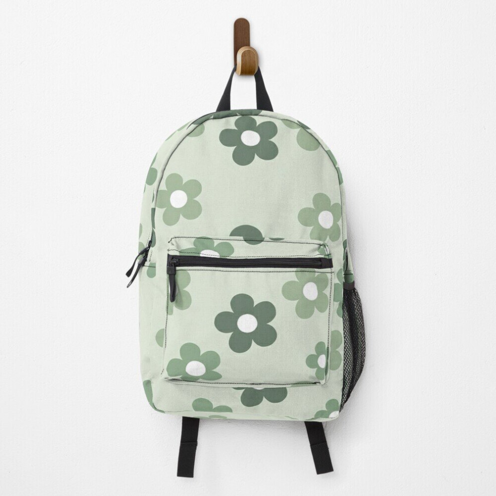 Backpack Retro Sage Green Daisy Floral Pattern in Sage Green  School Bag Travel 15"