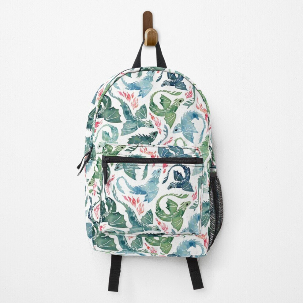 Famgem Backpack Dragon Fire Blue Green School Bag Travel 15" Blue,Green