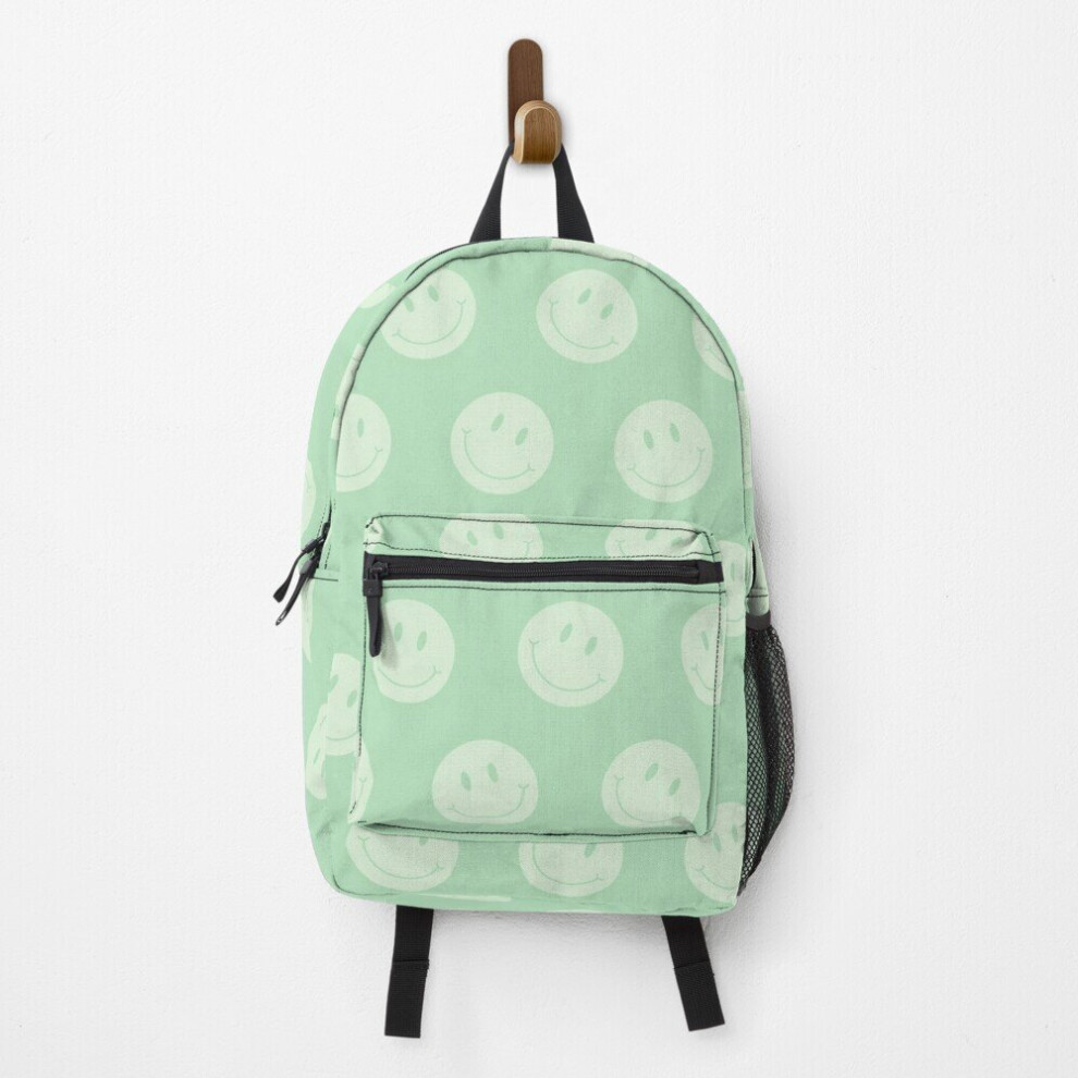 Famgem Backpack Sage Smile, Happy Face, Pattern, Smile Face Aesthetic School Bag Travel 15" Green