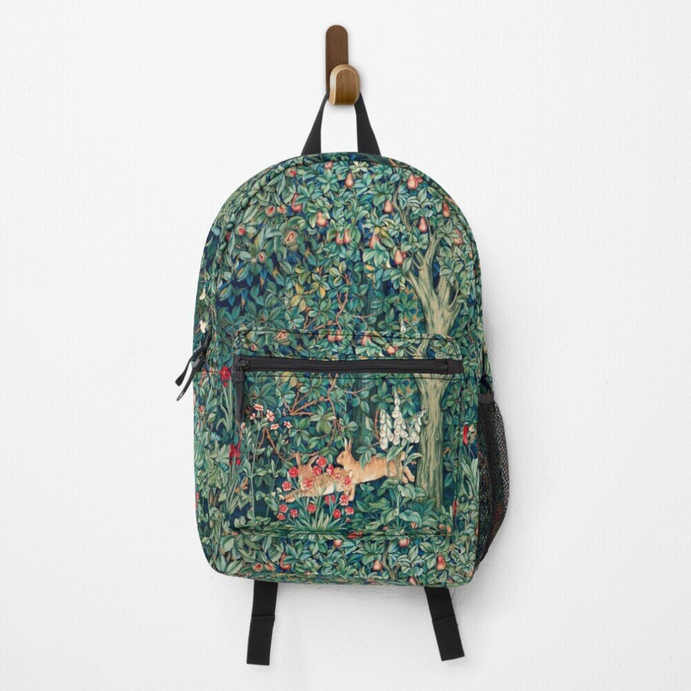 Backpack GREENERY, FOREST ANIMALS Hares Blue Green Red Floral Tapestry School Bag Travel 15