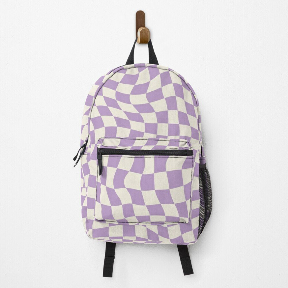 Famgem Backpack Retro Wavy Checkered Pattern School Bag Travel 15" Purple