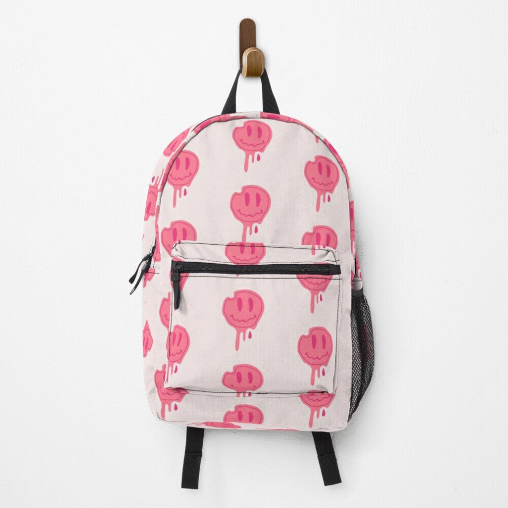 Backpack Melted Smiley Pink School Bag Travel 15"