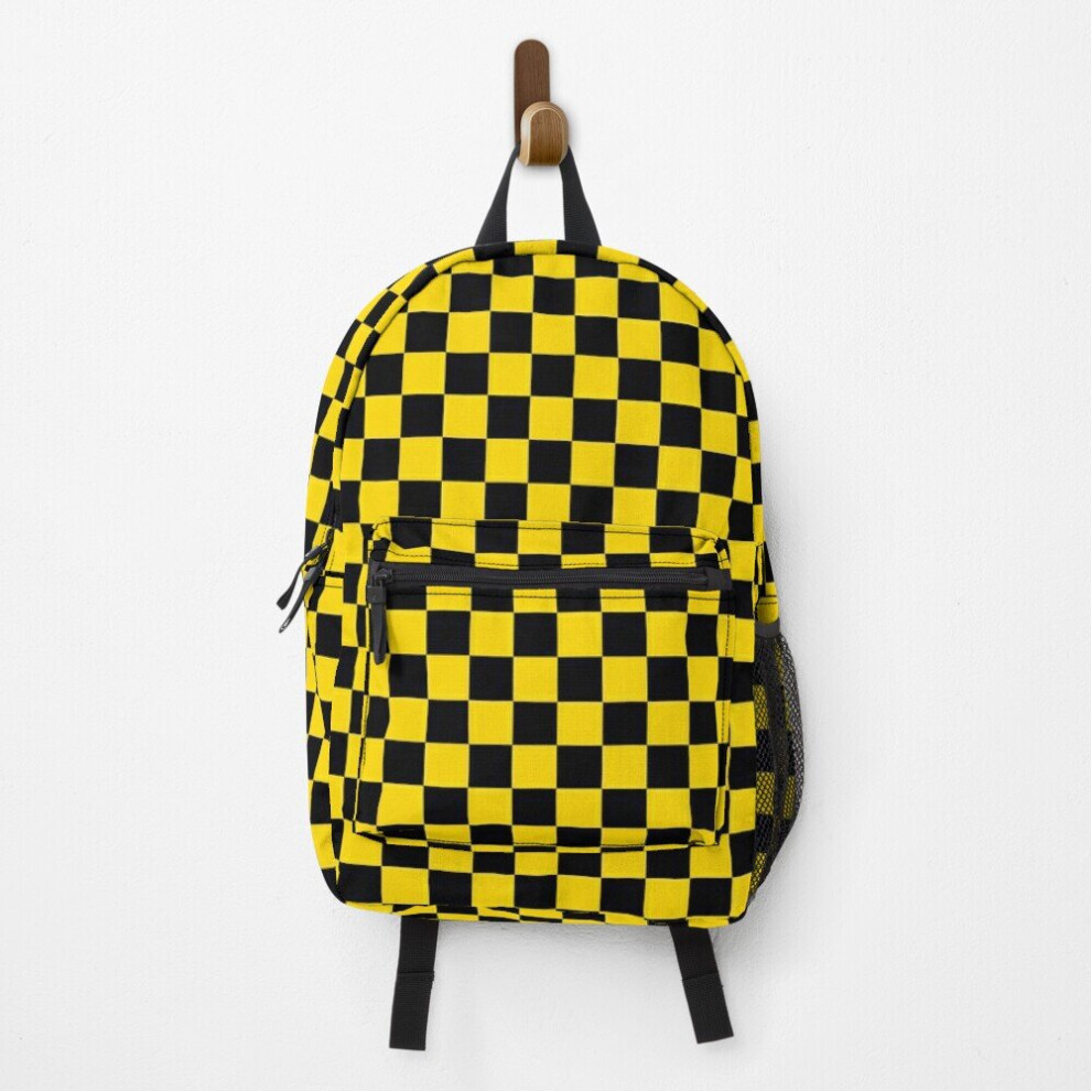 Backpack black and yellow checker pattern School Bag Travel 15"