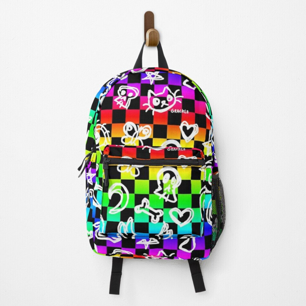 Famgem Backpack Neon Scribble Checkerboard School Bag Travel 15"