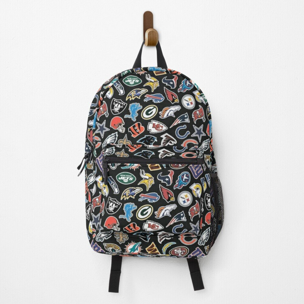 Famgem Backpack Nfl Teams Seamless Pattern School Bag Travel 15" Black