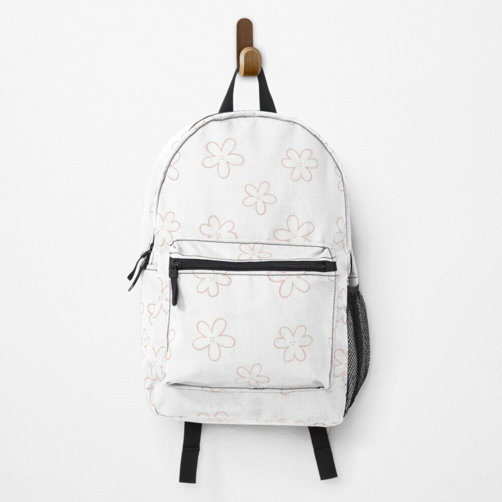 Backpack Minimal Abstract Flowers - White with Blush pink border School Bag Travel 15"