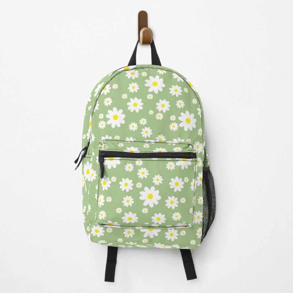 Famgem Backpack Spring Daisy Pattern On Sage School Bag Travel 15" Green