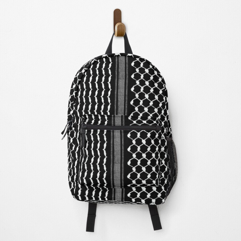 Famgem Backpack Palestinian Traditional Hatta Kufiya Pattern #2 Freedom Iconic Palestine Folk Design - Wht School Bag Travel 15"