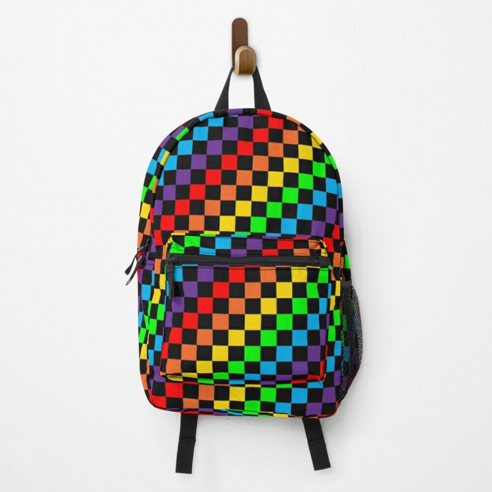 Famgem Backpack Rainbow Checkers School Bag Travel 15"