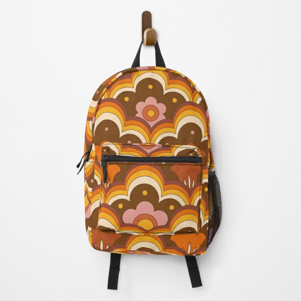 Backpack 70s 60s retro Psychedelic Flower Power, Floral Pattern School Bag Travel 15"