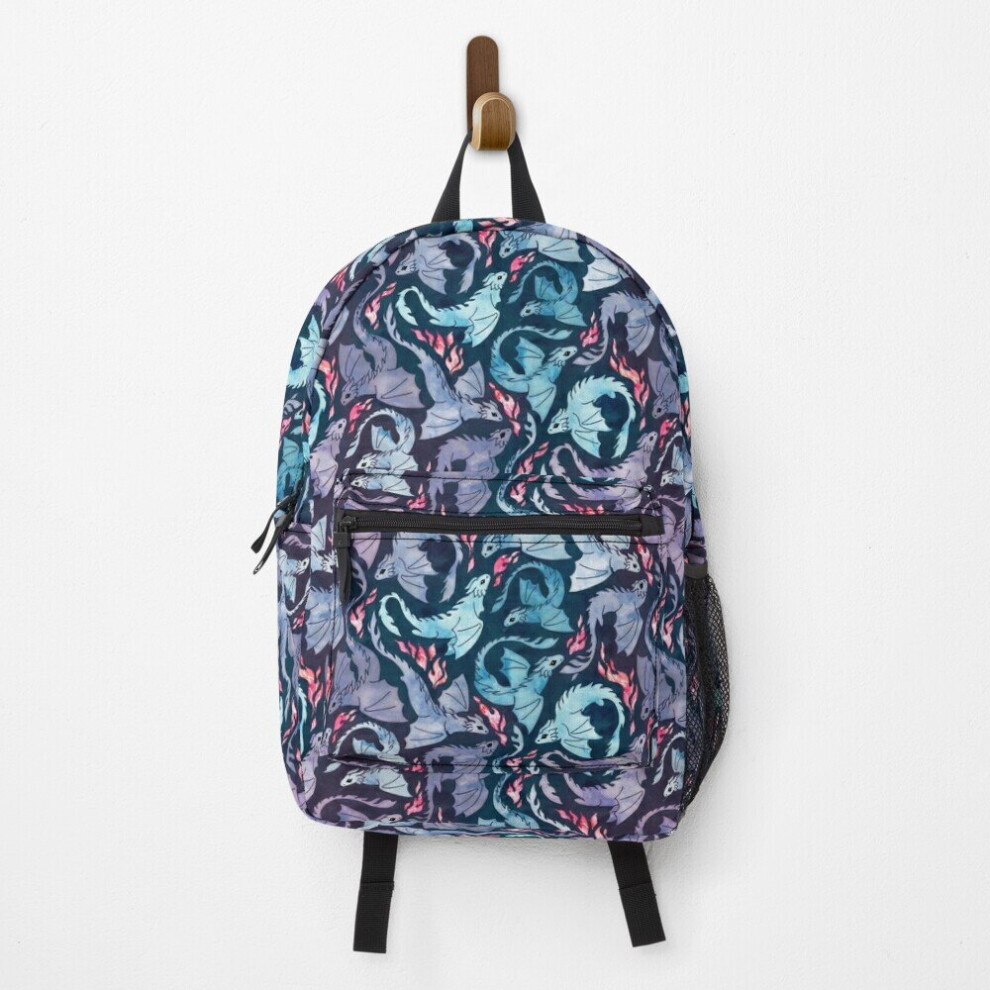 Famgem Backpack Dragon Fire Dark Turquoise And Purple School Bag Travel 15" Green,Purple