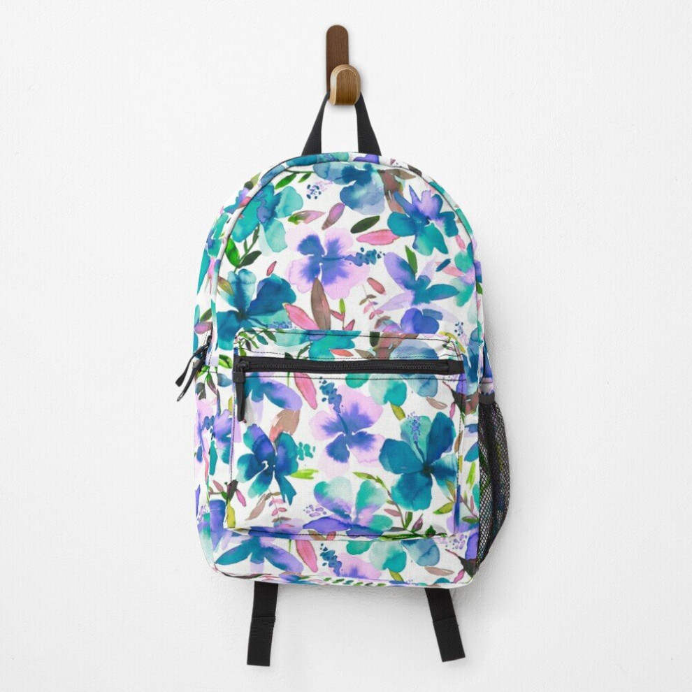 Backpack Blue tropical hibiscus flower School Bag Travel 15"