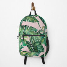 Backpack Jungle Leaves, Banana, Monstera Pink School Bag Travel 15"