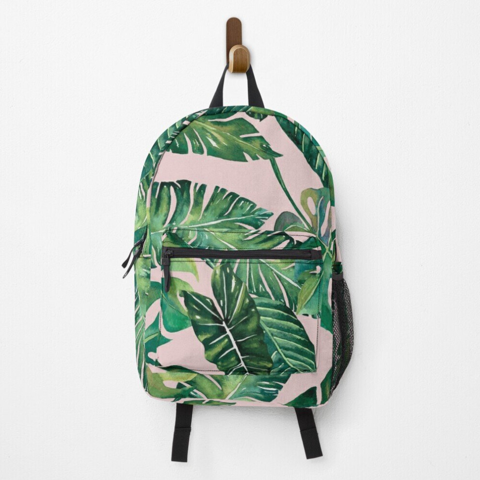 Famgem Backpack Jungle Leaves, Banana, Monstera School Bag Travel 15" Pink