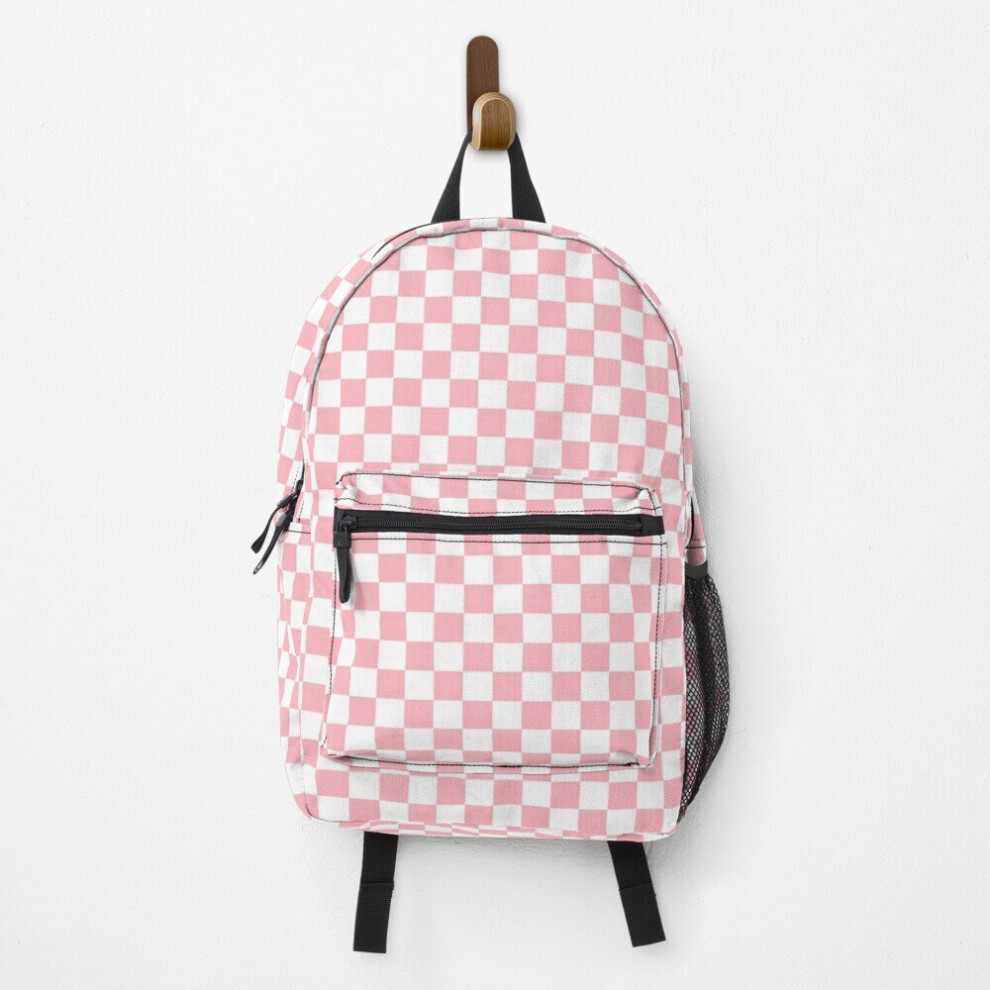 Backpack Pink White Checkerboard Pattern School Bag Travel 15"