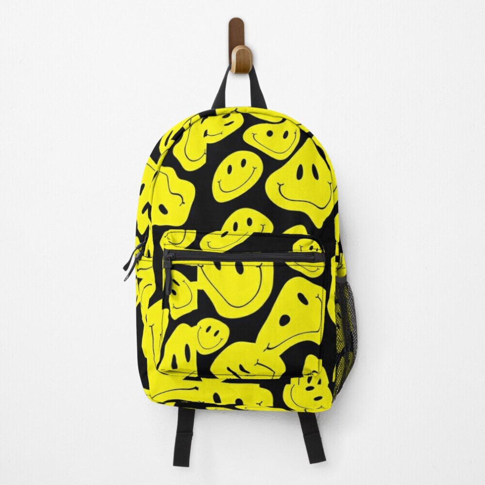 Backpack Yellow Drippy Melting Smiley School Bag Travel 15"