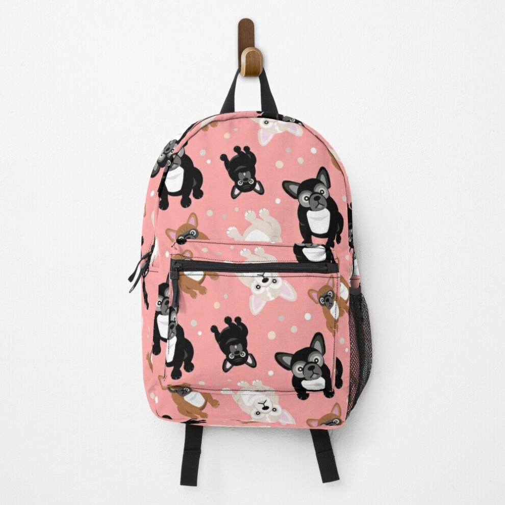 Famgem Backpack Cute French Bulldogs Frenchies Peach School Bag Travel 15" Pink